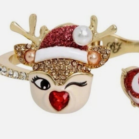 Betsey Johnson Winking Reindeer Pave Crystal Hinge Bracelet Christmas NWT - Picture 3 of 10